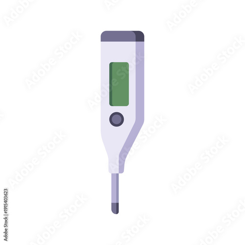 electronic thermometer, green display, fever check, colorful vector flat style illustration