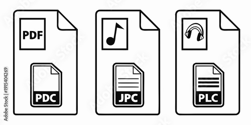 Three different file formats are depicted as documents with icons representing their types. Vector