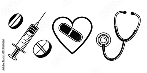 Medical icons representing healthcare and pharmaceutical concepts Vector