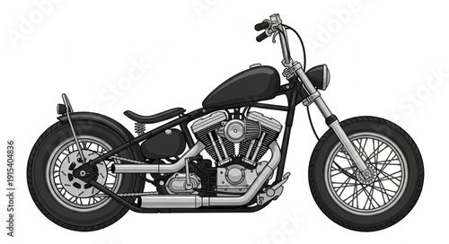 Black and White Motorcycle Side View.