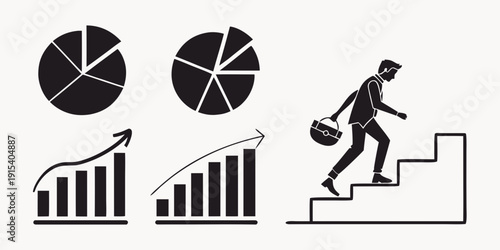 Business growth and success represented through various icons and charts Vector