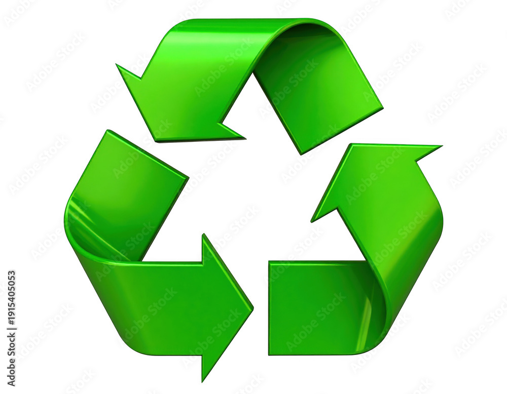 Fototapeta premium Green 3D recycling symbol, isolated on a white background