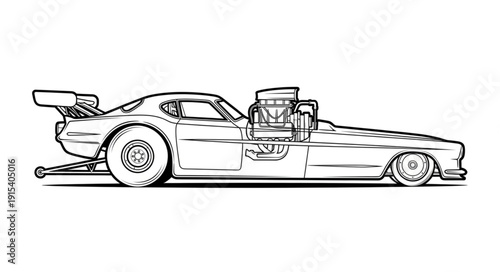 Black and White Racing Car Illustration.