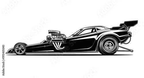 Black and White Racing Car Illustration.