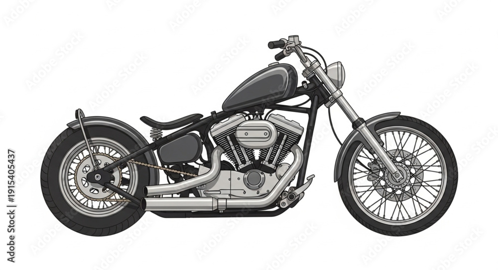 Fototapeta premium Black and White Motorcycle Illustration.