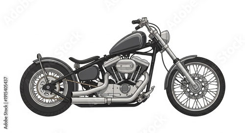 Black and White Motorcycle Illustration.