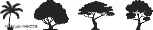 Tree silhouette collection set, palm and forest trees isolated, nature plant vector illustration for landscape design decoration environmental concept use