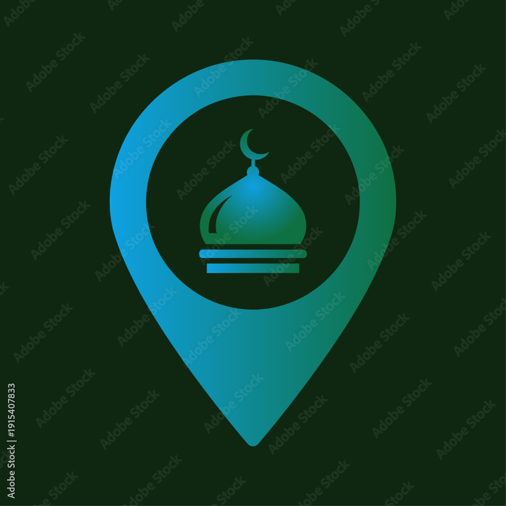 Fototapeta premium Blue Gradient Map Marker with Mosque Dome Symbol