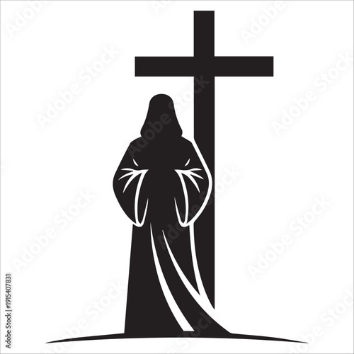 Wallpaper Mural Redemption and Faith Christian Stencil: High-contrast silhouette of Jesus Christ with the cross, representing grace and sacrifice. Torontodigital.ca