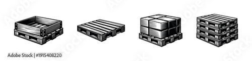Pallet vector icons set. flat wood and cargo pallet designs. logistic symbols collection