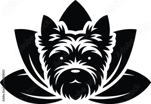 Black and white of a dog's face in a lotus flower animal