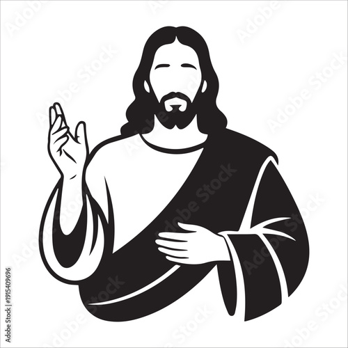 Wallpaper Mural Biblical Meditation Vector Illustration: A simple and powerful depiction of Jesus in a calm, seated pose for religious design. Torontodigital.ca