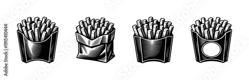 French fries silhouettes set. Fries icons set