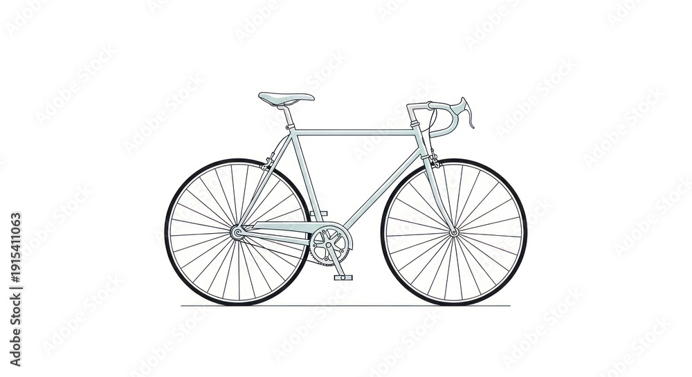 Fototapeta premium Illustration of a sleek road bike with clean lines, sport and healthy lifestyle concept, isolated on white, promoting cycling, recreation, and transportation.