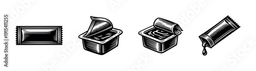 Sauce containers icons set. Sauce icons