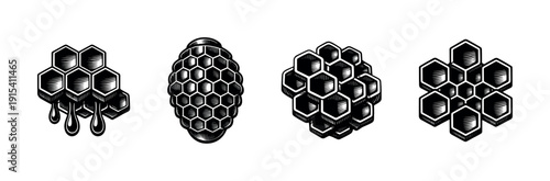 Honeycomb flat vector icons set. beekeeping, apiary, hexagon symbols for design