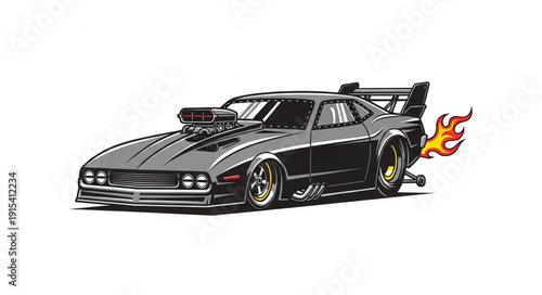 Black Muscle Car Racing Illustration.