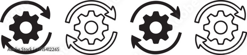 Four gear icons with circular arrows indicating process, workflow, or system operations