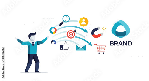 Business Professional Man Directing Customer Journey Flow to Brand Loyalty and Sales Conversion