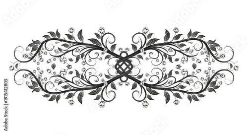 Black Floral Ornate Design Element.
