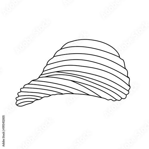 Minimalist black and white line art illustration showcasing a wavy, ridged potato chips, perfect for culinary, snack food, and appetizer designs