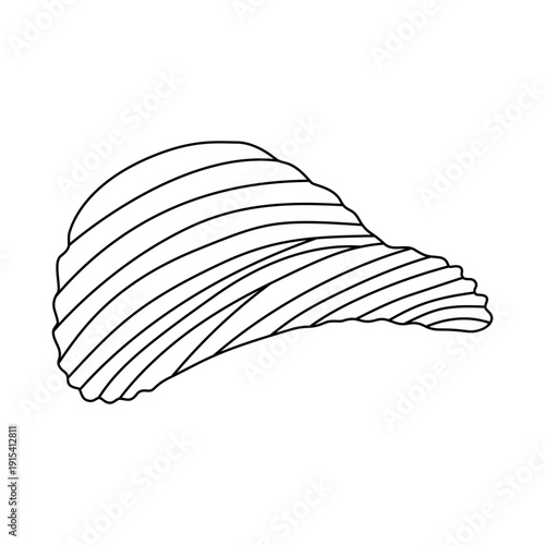 Vector outline of a single wavy potato chip, a crispy savory snack. This minimalist food graphic is ideal for packaging and culinary design projects