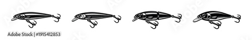 Fishing lures flat vector icons set. bait and hooks collection. tackle illustrations.