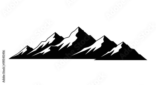 Snowy mountain range silhouette with sharp peaks and white accents on a plain background