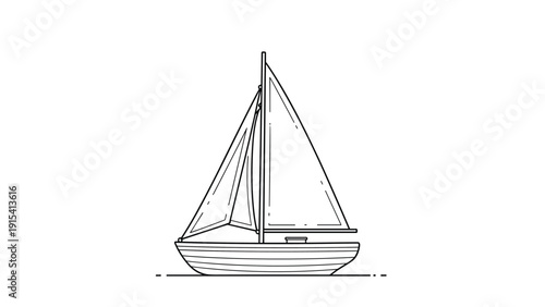 Minimalist line art drawing of a classic sailboat on water suitable for children coloring books or simple designs.