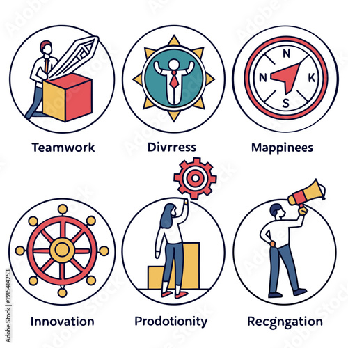 Illustrations of various professions and their associated tools and activities Vector