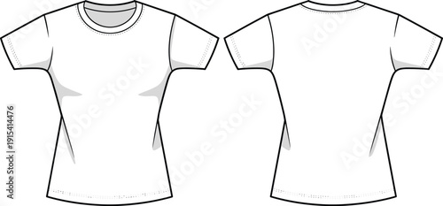 White t shirts front and back view short sleeve crew neck blank