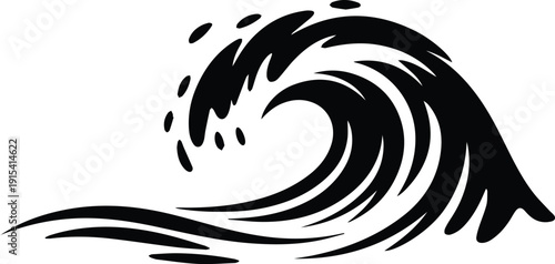 Minimalist black ocean wave breaking silhouette vector icon