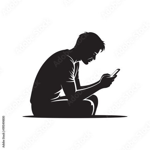 Silhouette of a person sitting and using a smartphone, focused on technology