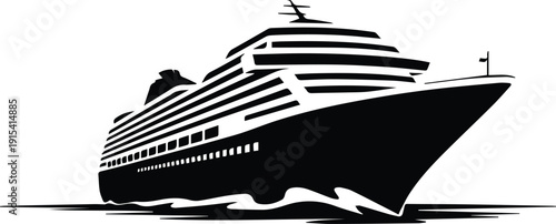Minimalist black cruise ship on the ocean silhouette vector icon