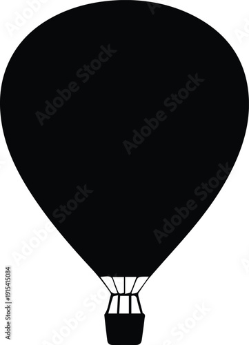 Minimalist black hot air balloon in flight silhouette vector icon
