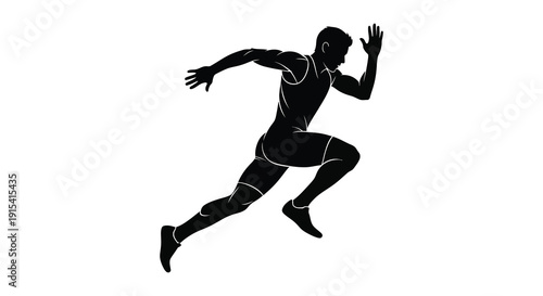 A dynamic black silhouette depicts a male athlete in mid run showcasing power and movement silhouette high quality professional