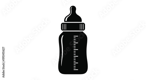A stark black silhouette depicts a classic baby bottle showcasing a simple yet iconic form silhouette high quality