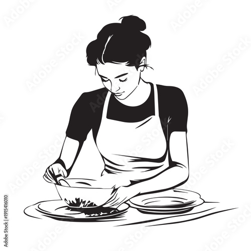young woman washing dishes