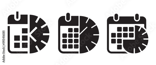 Calendar and clock icons representing time management and scheduling, vector graphic