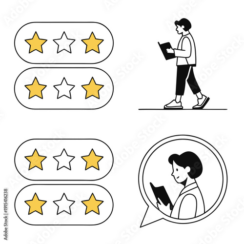 People giving and receiving reviews and ratings in various forms Vector