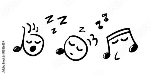 Three sleeping faces with musical notes and z's above their heads Vector