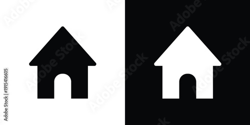 Minimalist house home vector icon. Black and white building symbols for homepage navigation. Professional real estate and residential graphics for websites, apps, and architectural design.