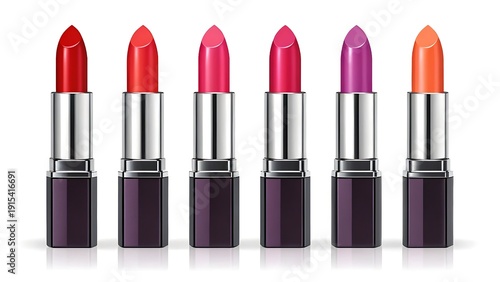 Colorful lipstick collection in vector style isolated on clean white background for beauty branding