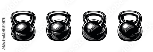 Kettlebell flat vector icons set. fitness equipment illustrations. gym and workout symbols collection