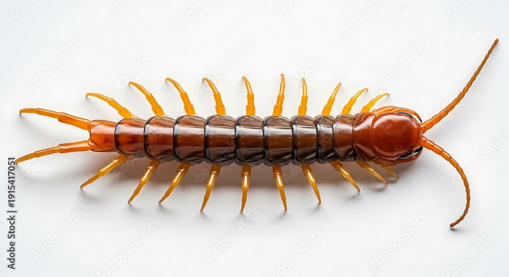 Fototapeta premium A close-up view of a centipede with many legs and antennae