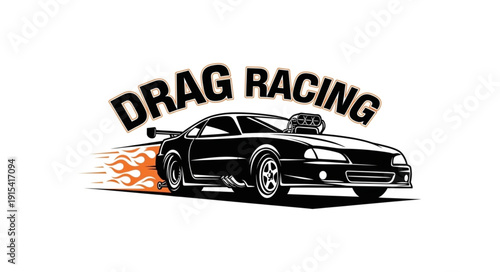 Black Sports Car Drag Racing Illustration.