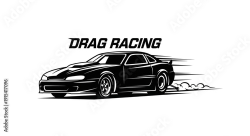 Black Sports Car Drag Racing Illustration.
