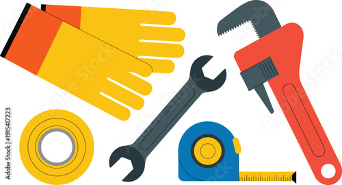 Hand tools vector illustration set, construction equipment collection, repair maintenance icons, isolated background design concept element hardware toolkit