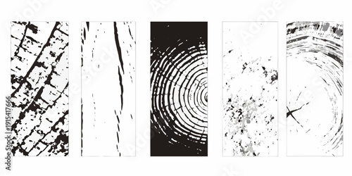 Abstract black and white textures arranged in a vertical composition