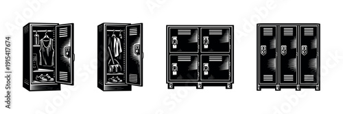 Locker and storage icon set. flat vector icons set of lockers, cabinets, and closet designs